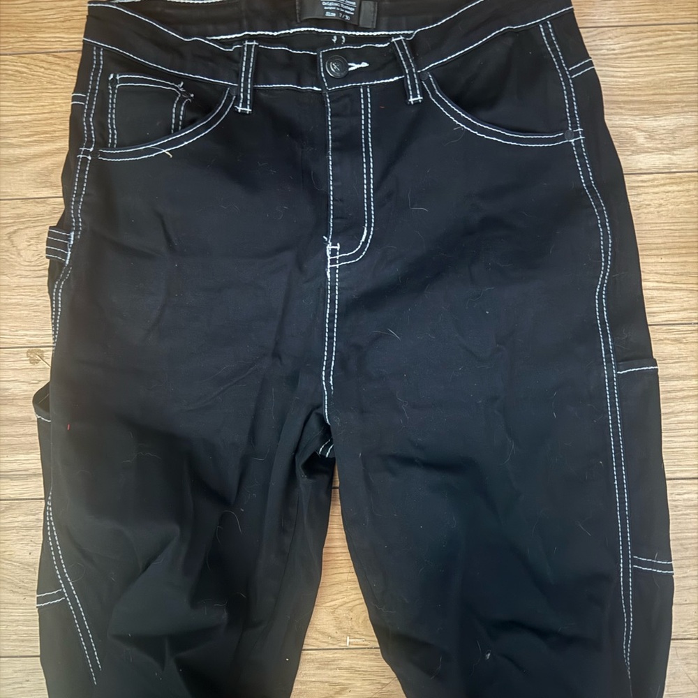 Monkey Ride Jeans — Black Pants with White Stitching. Multiple pockets